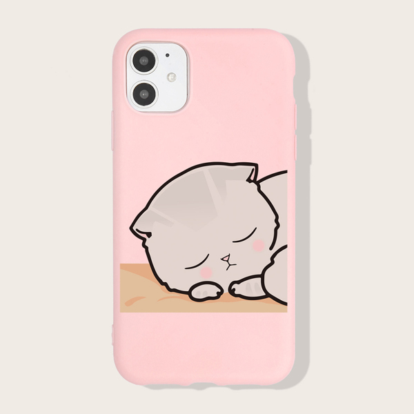 

Cartoon Cat Print Phone Case, Pink