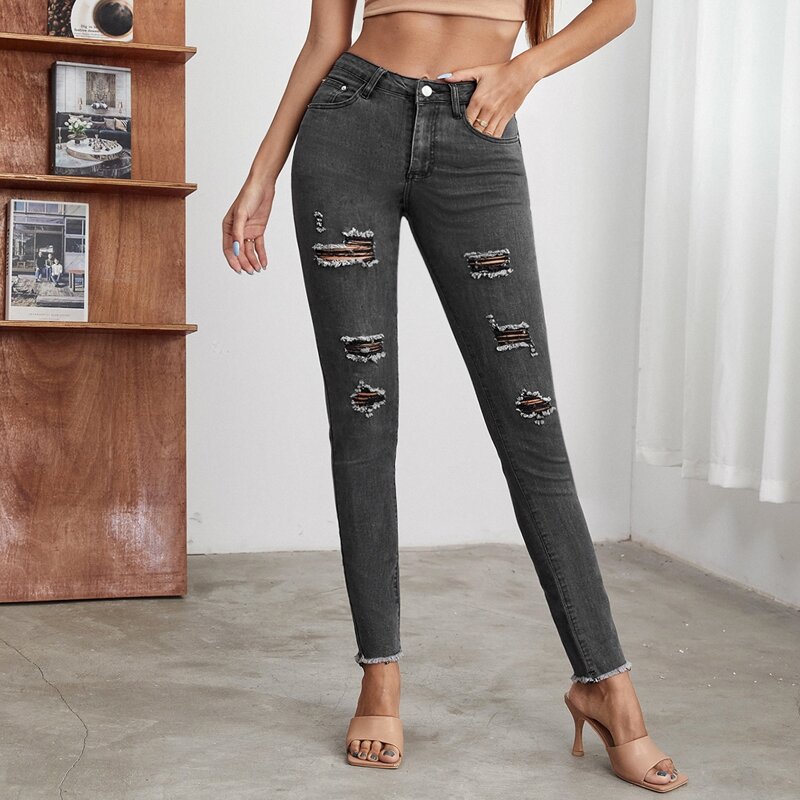 

High Stretch Distressed Skinny Jeans, Grey