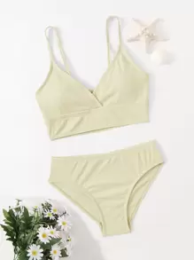Conjunto de bikini acanalado liso para niña preadolescente, para playa de verano - Amarillo - Ver 1
