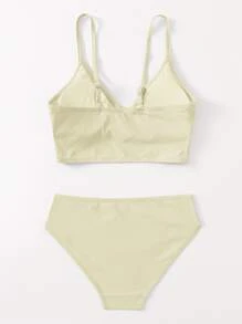 Conjunto de bikini acanalado liso para niña preadolescente, para playa de verano - Amarillo - Ver 2