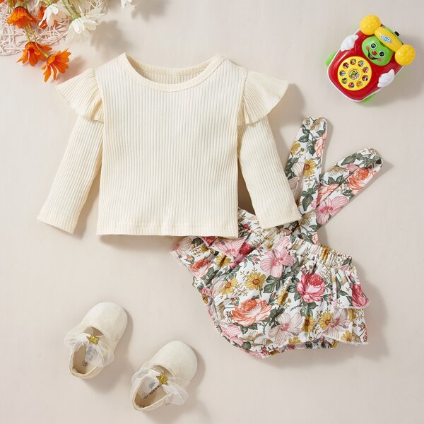 

Baby Girl Ruffle Tee With Floral Ruffle Shorts, Multicolor