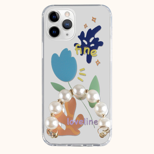 

Flower Print Phone Case With Faux Pearl Chain Wristband, Multicolor