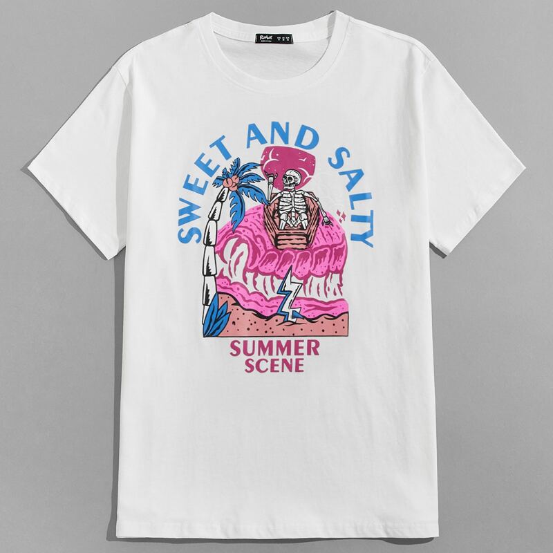 

Unisex 1pc Letter Skull Graphic Tee, White