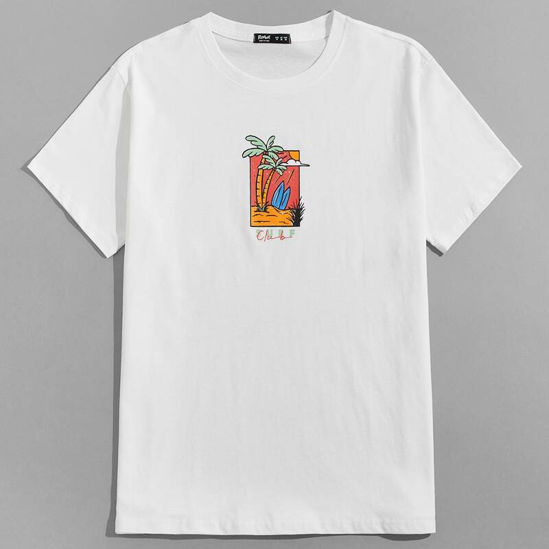 

Unisex 1pc Letter Tropical Graphic Tee, White