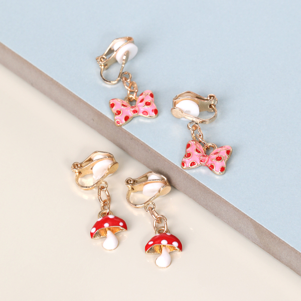 

2pairs Girls Bow & Mushroom Drop Earrings, Multicolor