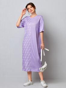 SHEIN Letter Graphic Tee Dress - Purple - View 1