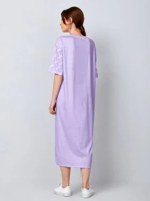 SHEIN Letter Graphic Tee Dress - Purple - View 2