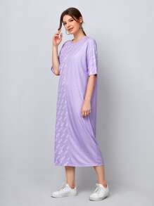 SHEIN Letter Graphic Tee Dress - Purple - View 3