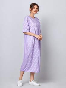 SHEIN Letter Graphic Tee Dress - Purple - View 4