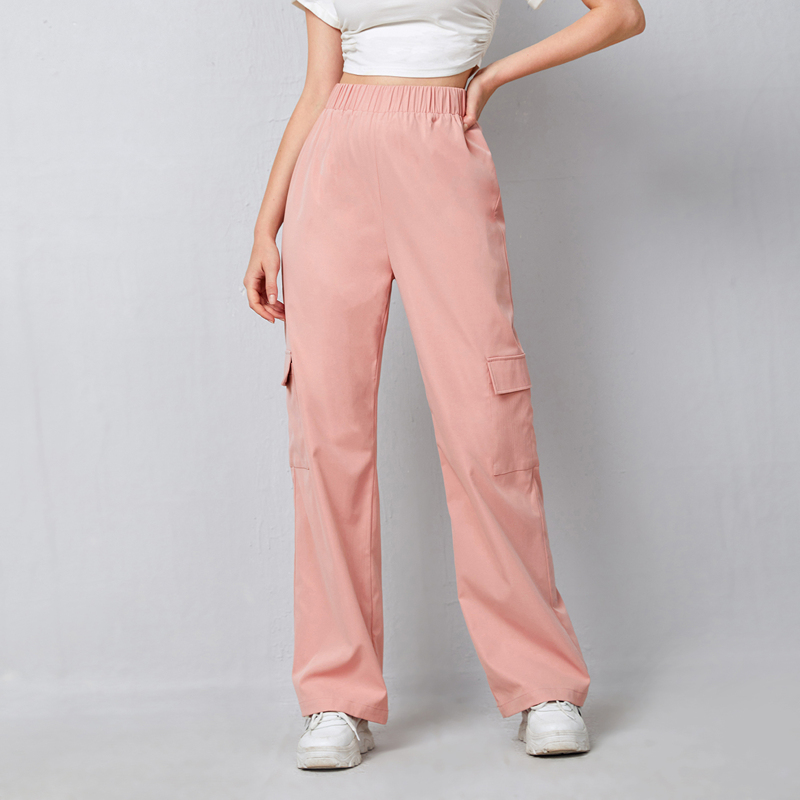 

Solid High Waist Cargo Pants, Coral pink