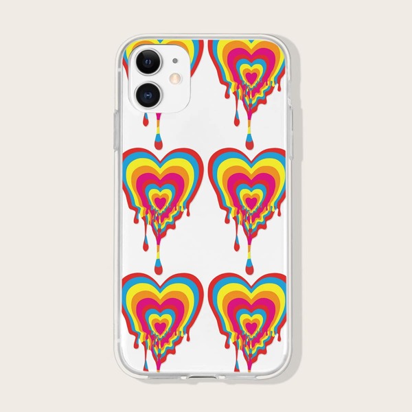

Colorful Heart Print Phone Case, Clear