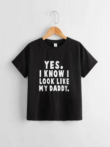 SHEIN Tops con trai Slogan Giải trí - màu đen - Xem 1