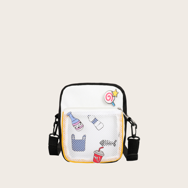 

Cartoon Graphic Crossbody Bag, Black and white