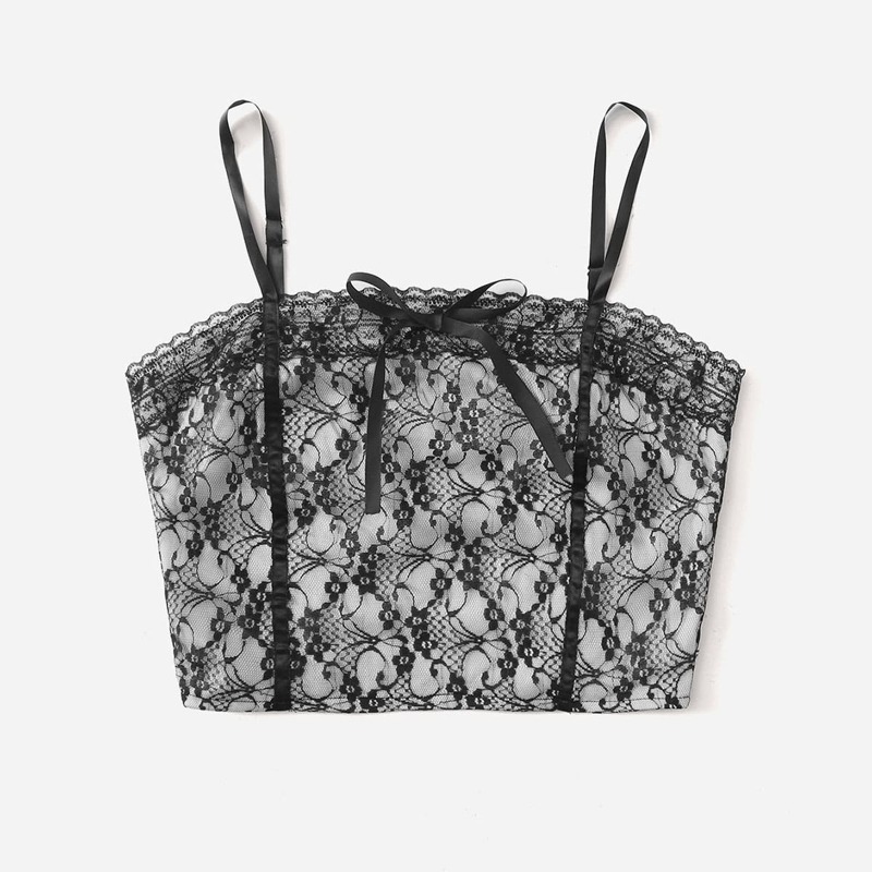 

Contrast Lace Crop Cami, Black