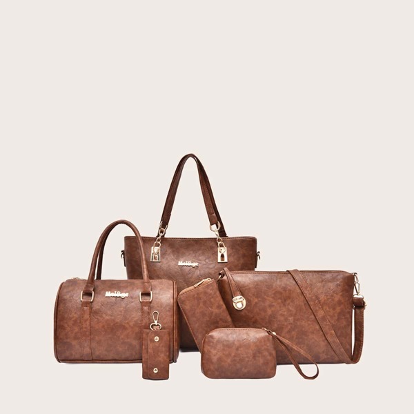 

6pcs Vintage Design Tote Bag Set, Brown