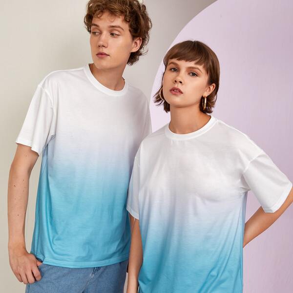 

Men 1pc Ombre Print Tee, Blue and white