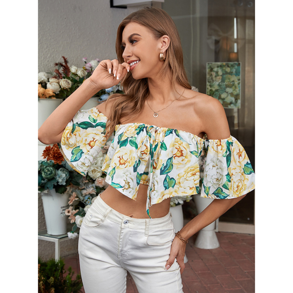 

Floral Print Knot Crop Top, Multicolor