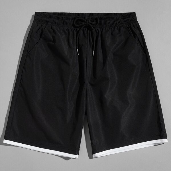 

Men Contrast Binding Drawstring Waist Shorts, Black