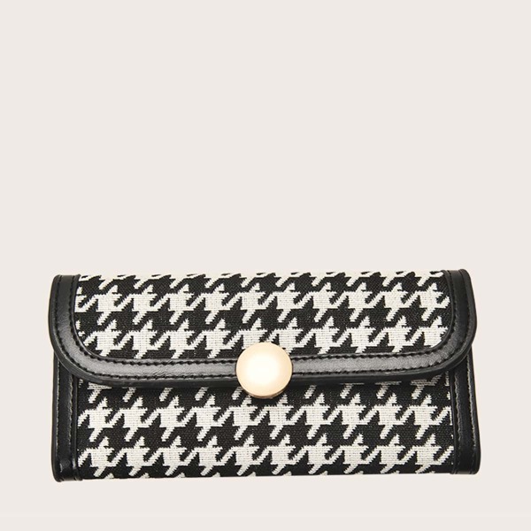 

Houndstooth Fold Over Purse, Black and white