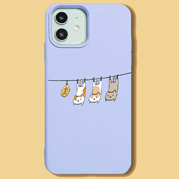 

Cartoon Cat Print Phone Case, Mauve purple