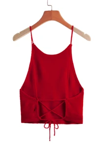 SHEIN EZwear 十字交叉繫帶露背針織上衣 - 酒紅色 - 查看 1