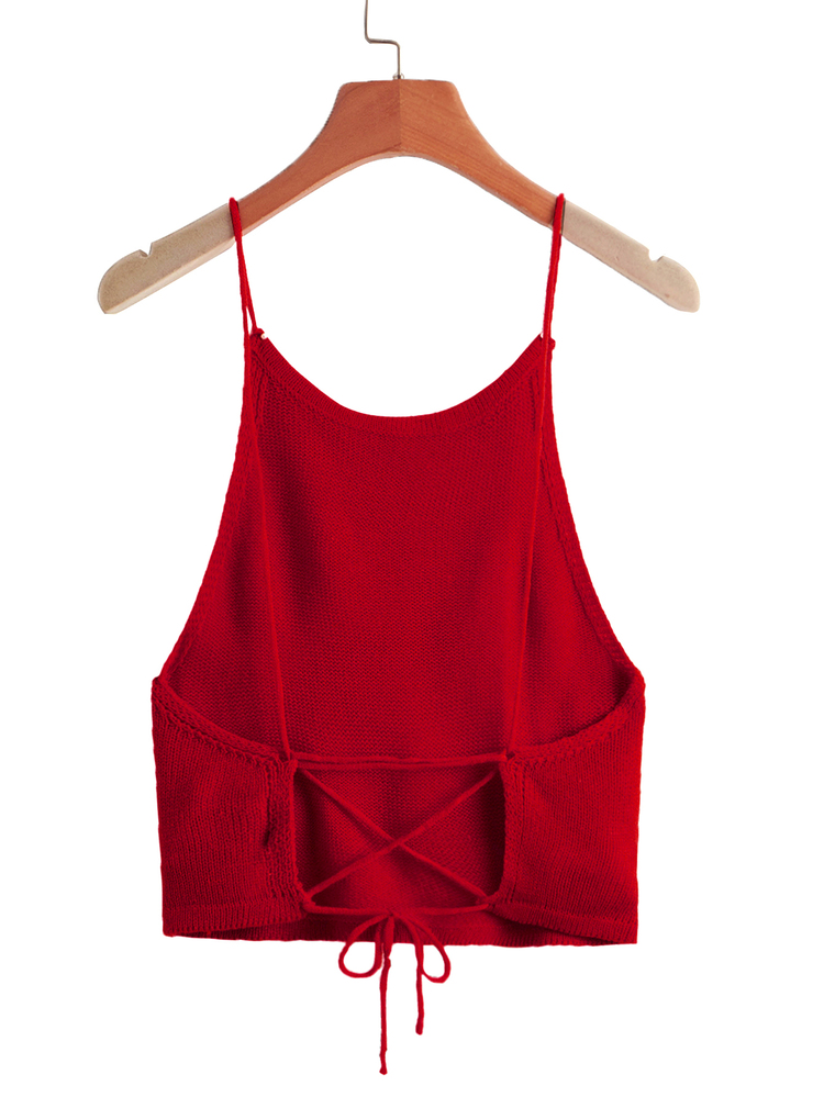 SHEIN EZwear Crisscross Tie Backless Knit Top - Burgundy - View 1