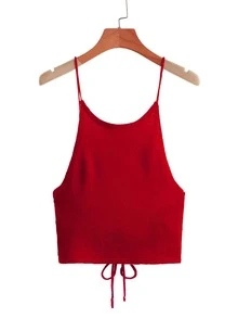 SHEIN EZwear 十字交叉繫帶露背針織上衣 - 酒紅色 - 查看 2