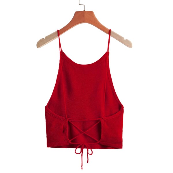 

Crisscross Tie Backless Knit Top, Burgundy