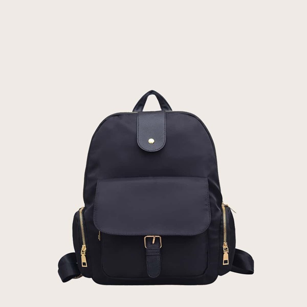 

Minimalist Buckle Decor Backpack, Black
