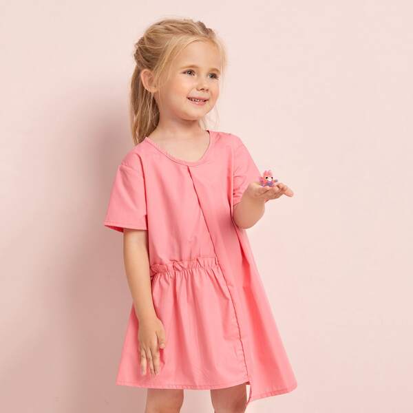 

Toddler Girls Frill Trim Asymmetrical Hem Dress, Watermelon pink