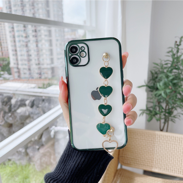 

Contrast Frame Phone Case With Heart Decor Hand Strap, Dark green