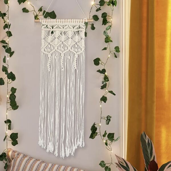 

1pc Woven Tassel Plant Hanger, Beige