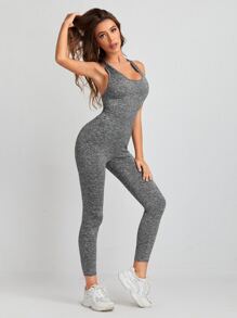 SHEIN Essnce Áo liền quần Lộ Lưng Hội Chữ thập màu trơn Thể thao - Xám - Xem 5