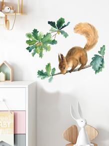 Squirrel Print Wall Sticker, Stickers, Wall Decal, Vinyl Decal For Home Decorations, Spring Decoration Items Refresh Your Home, Rama Decoration Stickers Gifts Birthday Graduation - Multicolor - View 1