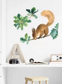 Squirrel Print Wall Sticker, Stickers, Wall Decal, Vinyl Decal For Home Decorations, Spring Decoration Items Refresh Your Home, Rama Decoration Stickers Gifts Birthday Graduation - Multicolor - View 2