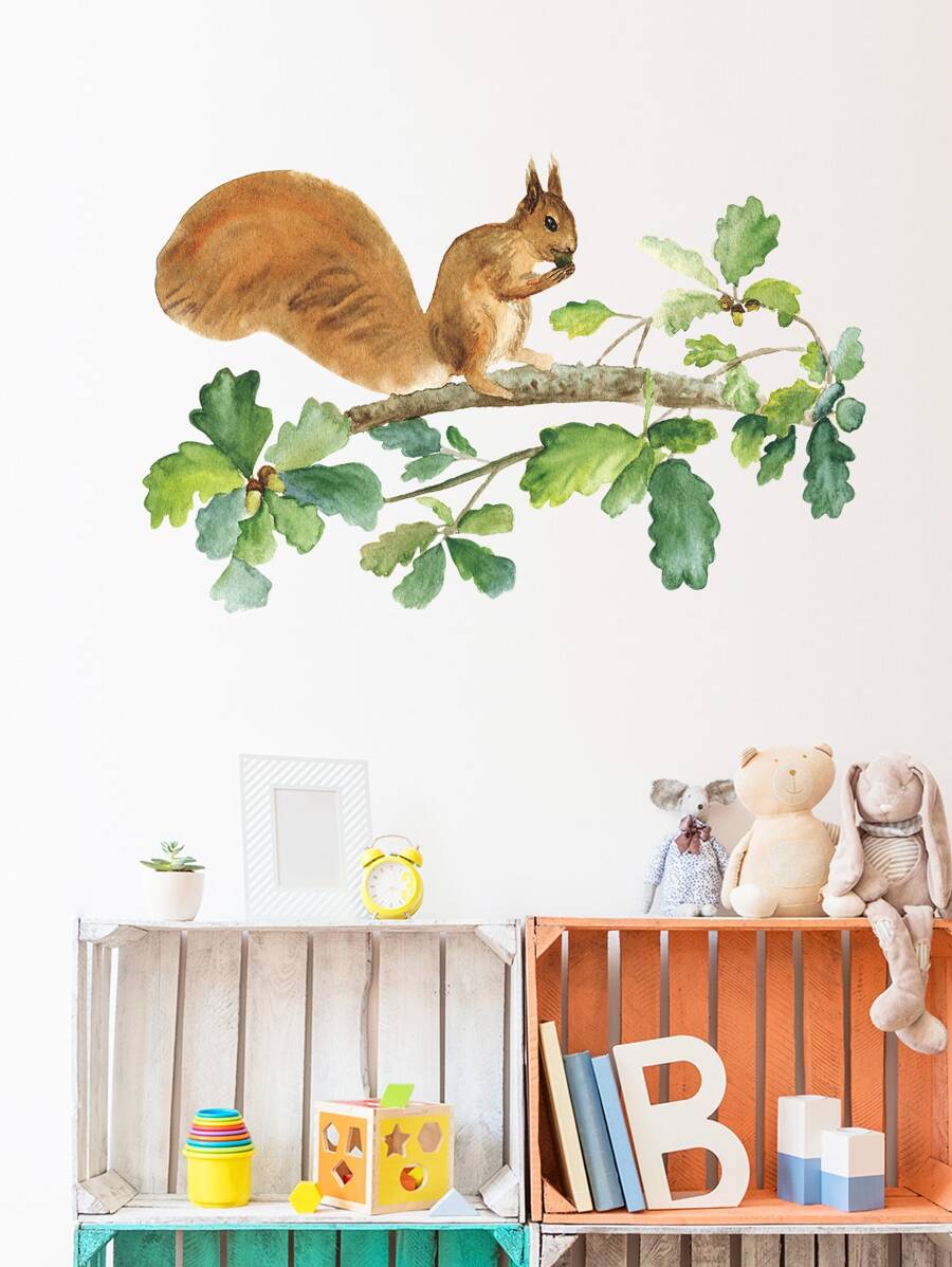 Kids Squirrel Print Wall Sticker - Multicolor - View 1