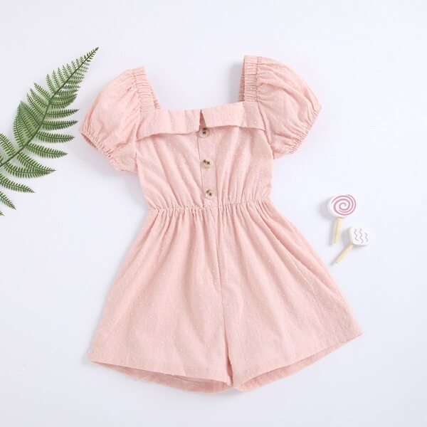 

Toddler Girls Swiss Dot Square Neck Romper, Baby pink