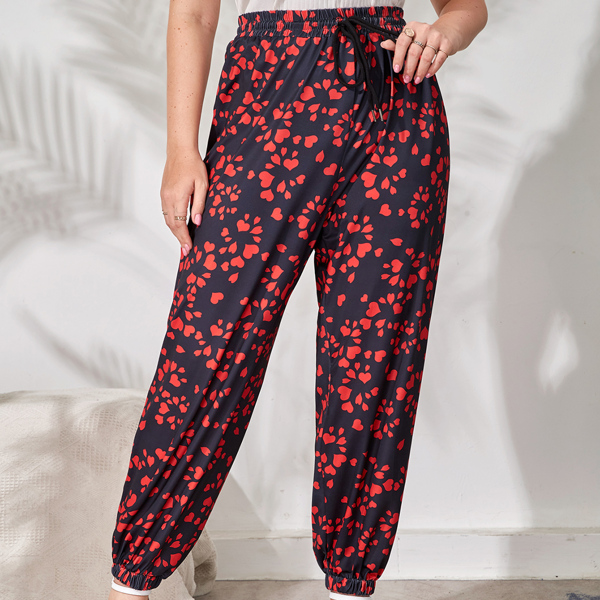 

Plus Allover Heart Print Drawstring Waist Sweatpants, Multicolor