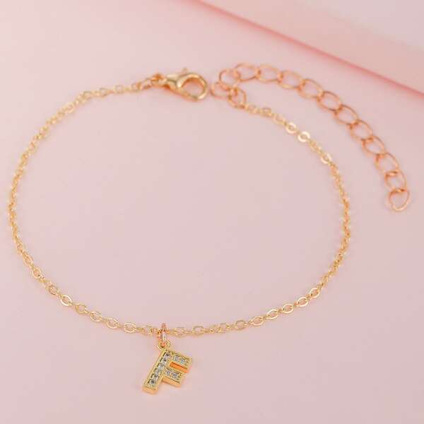 

Girls Zircon Letter Charm Bracelet, Gold