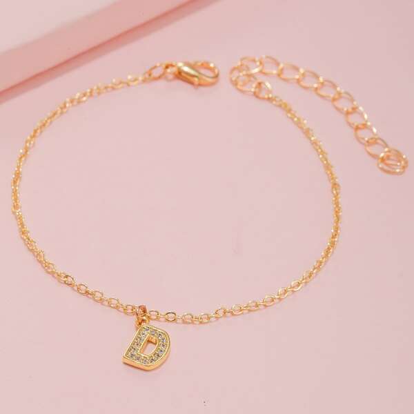 

Girls Zircon Letter Charm Bracelet, Gold