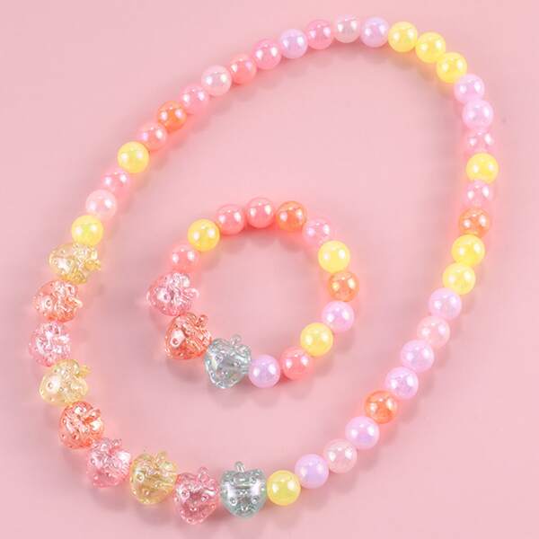 

Toddler Girls Strawberry Decor Beaded Necklace & Bracelet, Multicolor