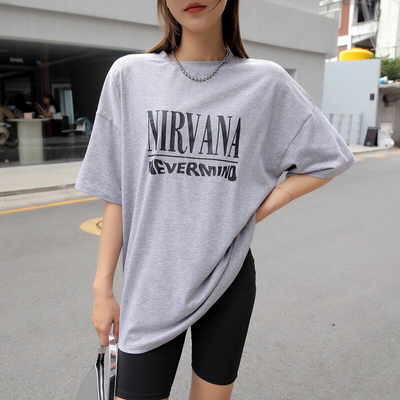 

Letter Graphic Drop Shoulder Oversized Tee, Grey