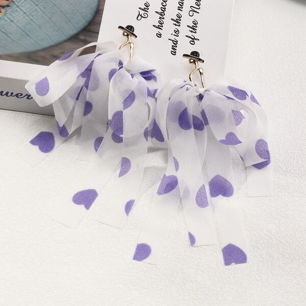 

Fabric Bow Drop Earrings, Purple