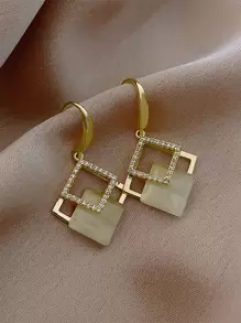 Rhinestone Decor Geometric Drop Earrings - Vàng - Xem 1