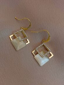 Rhinestone Decor Geometric Drop Earrings - Vàng - Xem 2