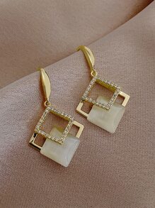 Rhinestone Decor Geometric Drop Earrings - Vàng - Xem 3