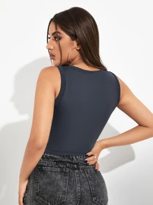 SHEIN V-neck Crop Tank Top - Dark Grey - View 2