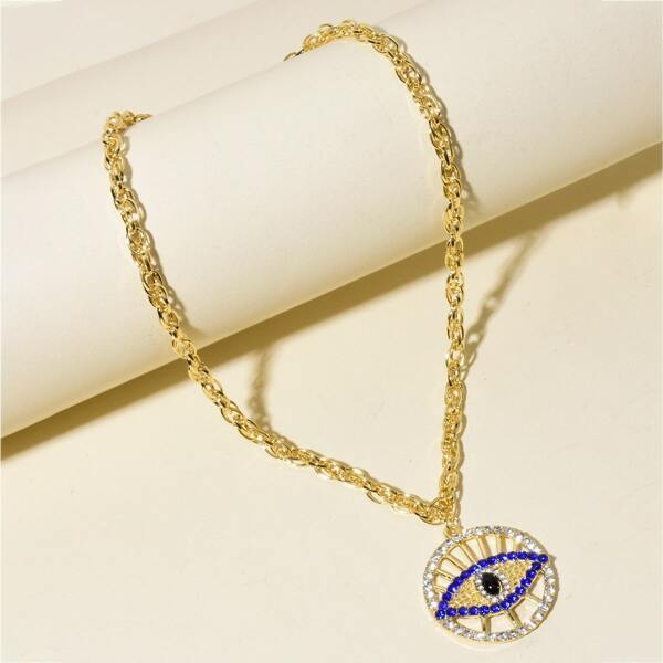 

Rhinestone Round Pendant Necklace, Blue