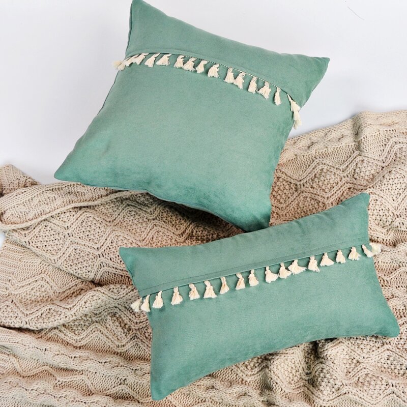 

1pc Tassel Cushion Cover Without Filler, Dark green