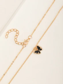 Girls Butterfly Charm Necklace & 1pair Drop Earrings - Black - View 4